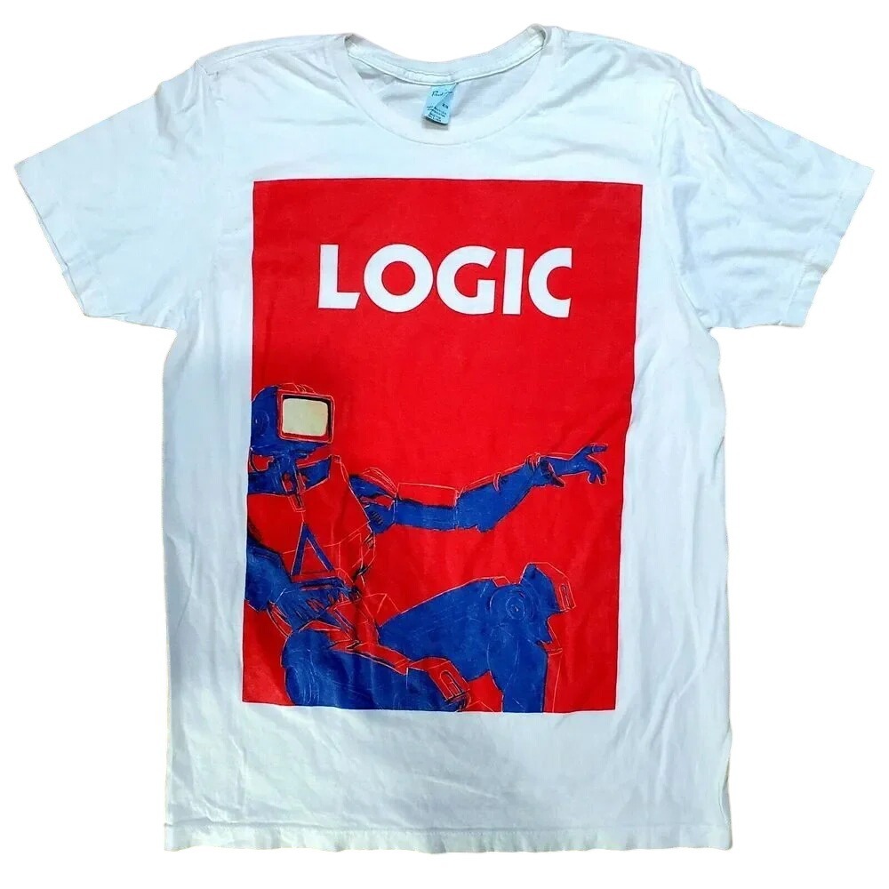 Logic Bob The Robot Graphic T Shirt Mens Medium White Short Sleeve Cotton